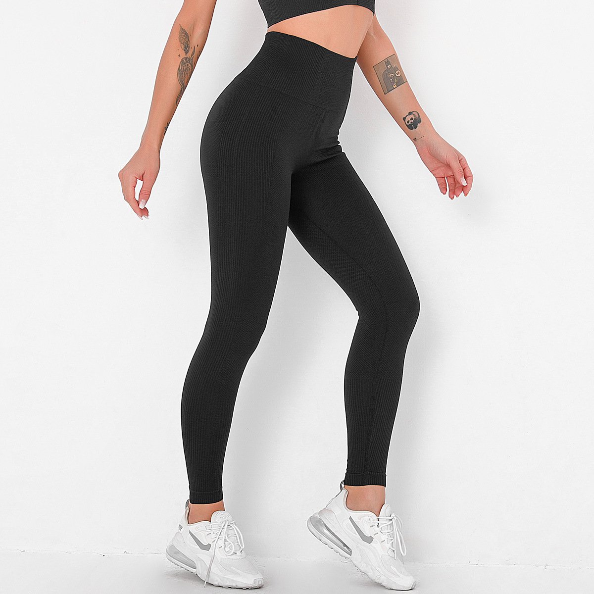 Seamless Solid Color Striped Yoga Pants for Wicking