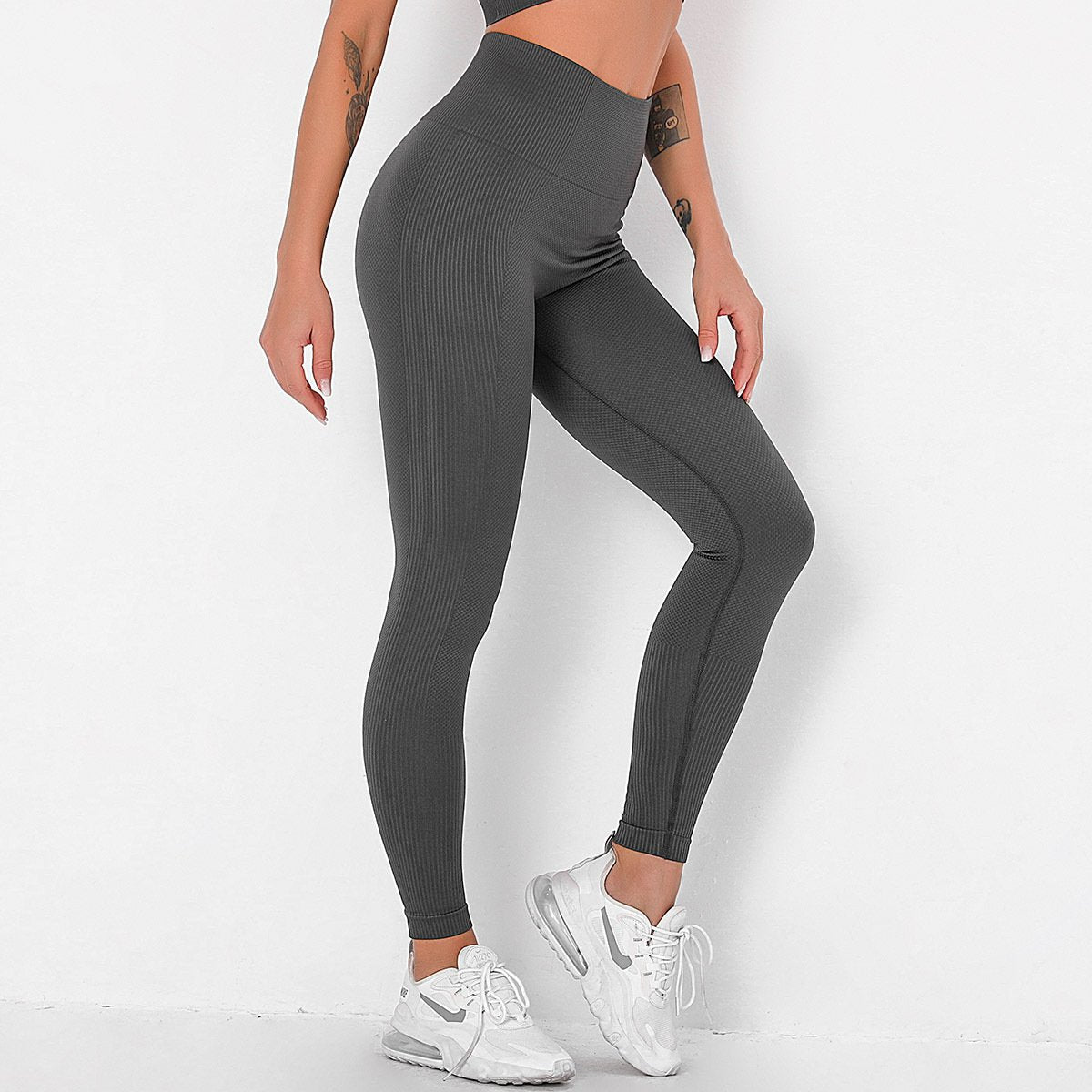 Seamless Solid Color Striped Yoga Pants for Wicking