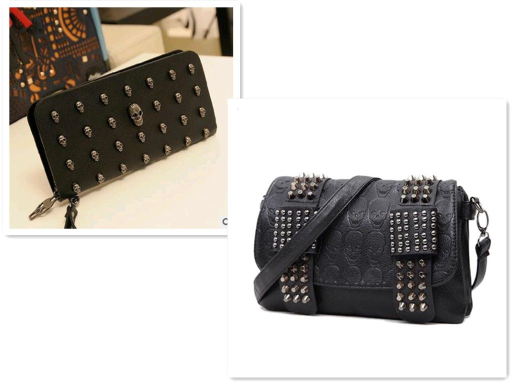 Cartera Larga con Decoración de Calavera para Mujer con Tarjetero