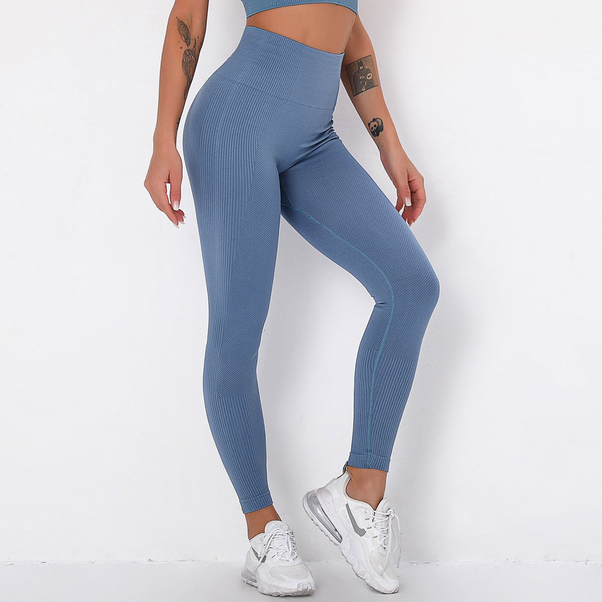Seamless Solid Color Striped Yoga Pants for Wicking