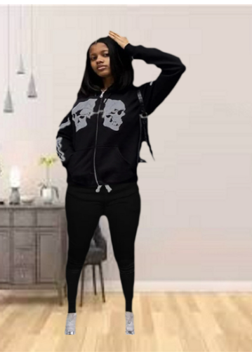 Skull Print Hooded Sweater with Unique Design