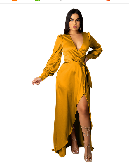 Women's V-neck Silk Lace-up Irregular Dress
