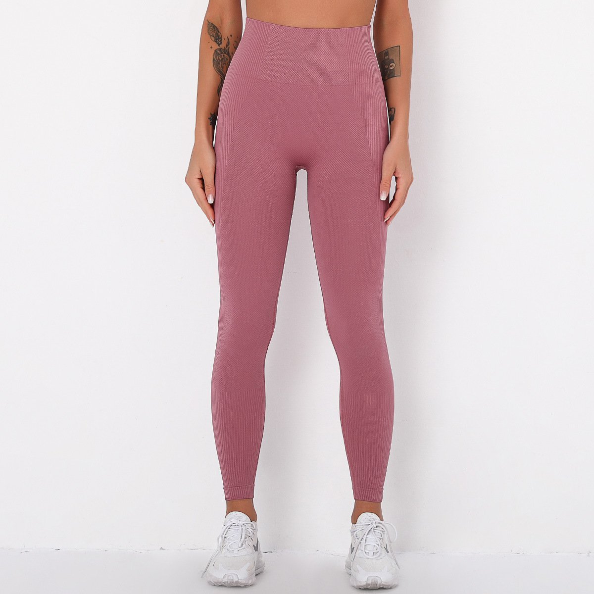 Seamless Solid Color Striped Yoga Pants for Wicking