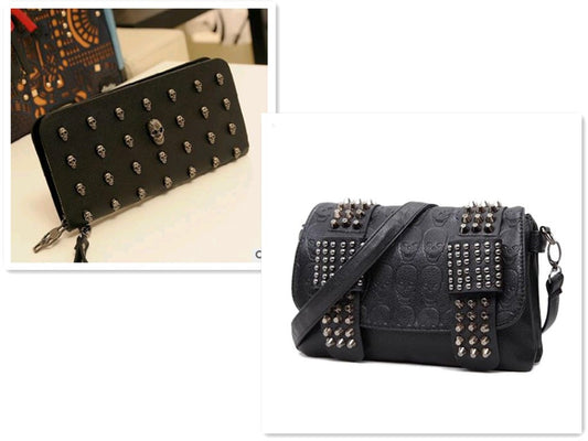 Cartera Larga con Decoración de Calavera para Mujer con Tarjetero